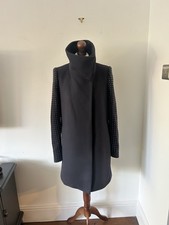 Zara Navy Wool Blend Coat Studded Sleeves Winter Bloggers Viral Size M