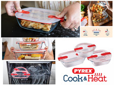 Glass Dish Container Food Storage Meal Cook & Heat Vented Lid Red All size Pyrex