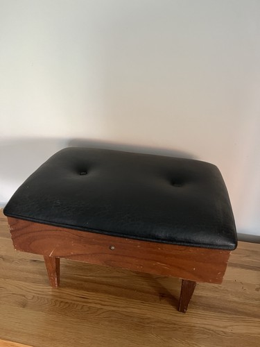 Vintage teak storage footstool - vintage,