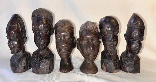 Vintage wooden african heads - wooden,