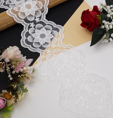 White beaded sequin lace trim - beaded,