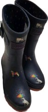 Joules Molly Welly Blk Rubber Boots w Dogs/umbrella, US Size 6 EU 37 Worn Once