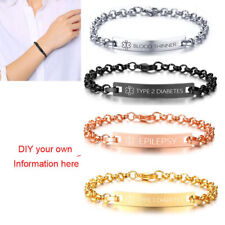 UK Medical Alert ID Bracelet Steel Bracelet Bangle Personalize Engraved Chain