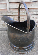 ANTIQUE BRASS EFFECT COAL KINDLING BUCKET HOD SCUTTLE FIRESIDE LOG READ
