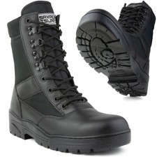 BLACK LEATHER ARMY COMBAT BOOTS - Tactical Cadet Security Military Motorcycle