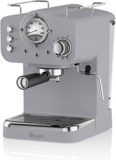 Retro Espresso Coffee Machine 15 Bar Pressure Milk Frother 1.2L Tank 1100W Grey