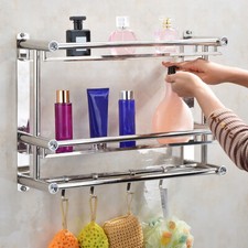 3 Tier Bathroom Towel Rail Bottle Holder Stainless Steel Storage Rack Wall Mount