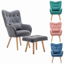 High Wing Back Lounge Chair Fireside Armchair Footstool Living Room Single Sofa