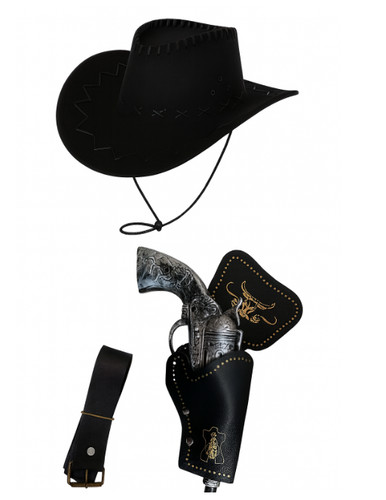Black cowboy hat gun - black,
