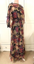 Vintage Ronald Joyce After Six Maxi Dress Floral Chiffon UK 8 10 Dolman Sleeves