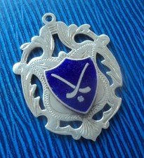 Attractive Sterling Silver & Enamel Fob Medal h/m 1961 - Irish Hurling / Shinty 