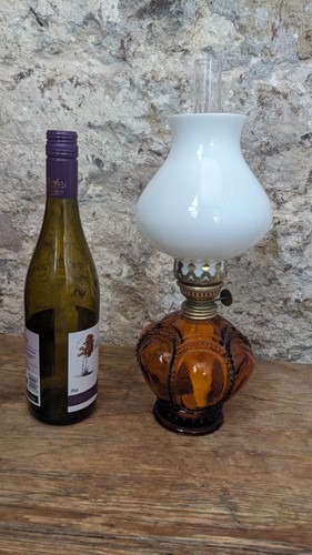 Vintage amber glass oil lamp - amber,