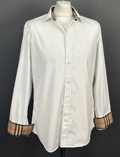 BURBERRY LONDON WHITE SHIRT - Nova Check Pattern Trim - Mens Size M Medium