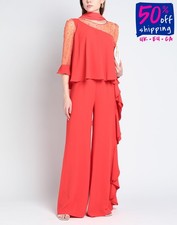 RRP€430 GAI MATTIOLO THE RED CARPET Jumpsuit IT46 US10 UK14 XL Red Ruffle Lace