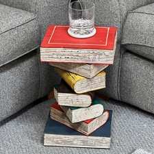 Coloured Book Stack Table Hand Carved Solid Wood Side End Coffee Stand Furniture