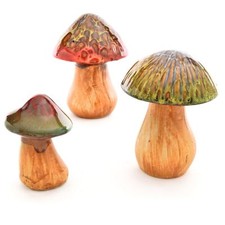 Ceramic Toadstool Ornaments Set of 3 Glazed Mushroom Outdoor Garden Decorations