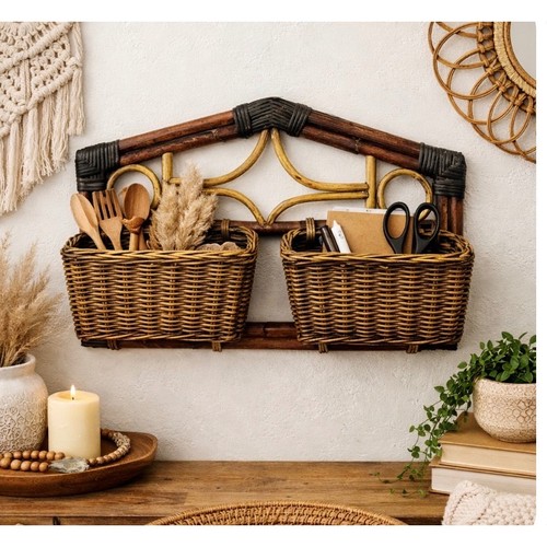 Vintage bamboo woven storage - vintage,