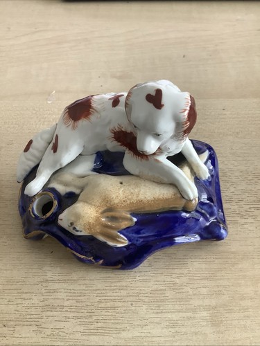 Staffordshire spaniel inkwell - staffordshire,