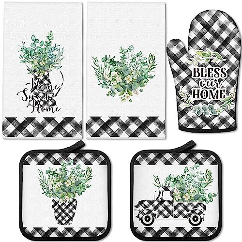 Pcs buffalo plaid oven - pcs, mitts