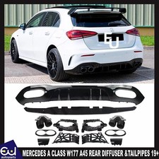 REAR BUMPER DIFFUSER &TAILPIPES FOR MERCEDES A CLASS W177 A45 AMG LOOK HATCH 19+