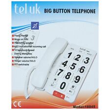 Tel UK 18045 Big Button Corded Telephone Desk Phone│Easy to Read│White