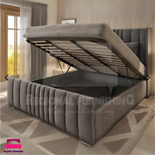 New Winged Ottoman Bed Plush Velvet Gas Lift Storage+ Mattress Double &King Size