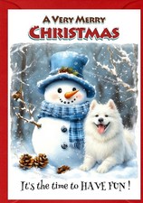 Samoyed Dog A6 (4"x 6") Christmas Card (Blank inside) - designed by Starprint