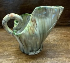 Mid Century Italian Drip Glaze Pitcher Vase Ring Handle 6x6” MCM Italy