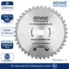 TCT Circular Wood Blade 255mm x 40T fits Evolution Rage Saws 25.4mm Bore
