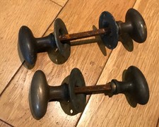 Antique Brass Door Knobs Handles Plates Old Oval Victorian Plates (Black D 8)