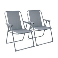 2x Folding Metal Beach Chairs Outdoor Camping Picnic Armchair Canvas Seat Grey