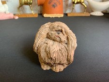 Vintage Clay Pekingese Dog Figurine Signed DJ 8.5cm x 6.5cm x 5.5cm
