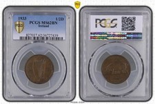 Ireland 1933 1/2d Half Penny PCGS MS62BN Rare in MS Semi Key Date