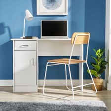 White Black Oak Desk 1 Drawer 1 Door Compact Computer Workstation Home Office