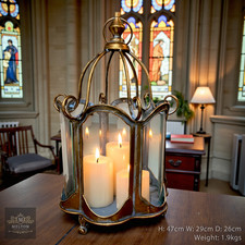 Large Vintage French Style Fancy Aged Gold Metal Candle Tealight Holder Lantern