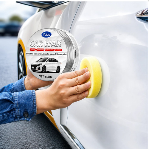 White car wax scratch remover - white,