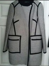 Karen Millen Designer 3/4 Length Coat, Size 14, Ivory and Black Check Design