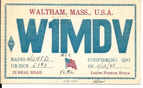 Qsl 1940 waltham radio - ma,