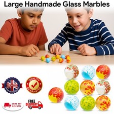 10x Large Jumbo Glass Marbles 25mm Mixed Color Splash Pattern Retro Toy Game Set