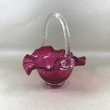 Cranberry Glass Basket Bowl
