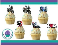 12 OR 24  Motor bike  Design Pre Cut Edible Wafer Paper Toppers 