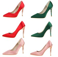 Womens Satin Pointed-toe Stiletto High Heels Shoes Wedding Party Pumps