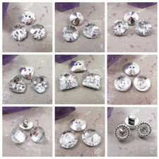 SILVER SEW ON CRYSTAL BLING BUTTONS *15 STYLES* ROUND HEART SQUARE FLOWER SEWING