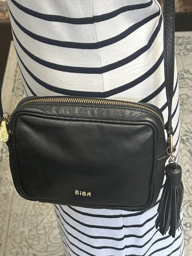 Biba black leather - leather, crossbody