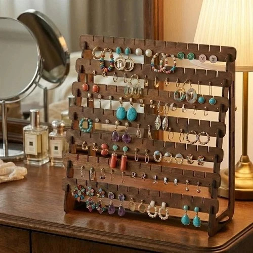 Retro wooden earring holder - earring,