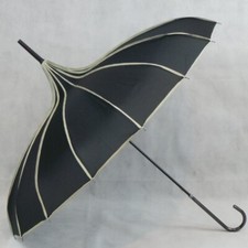 Walking Umbrella Pagoda Black SOAKE Fashion Brolly Shape Canopy Polka Dot Trim