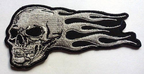 Flaming skull sew iron - sew, or