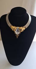  ERMANI BULATTI VINTAGE DECO GEOMETRIC METAL &CRYSTAL CHOKER NECKLACE 1980'S