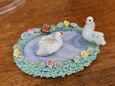 Irish Dresden " Swan Lake "  Porcelain Lace Flowers 2 Swans