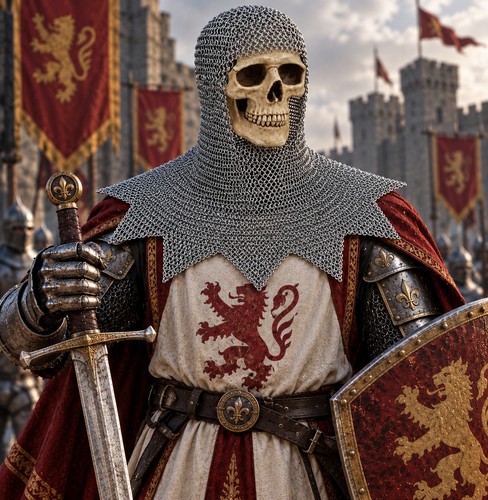 Medieval skull chainmail coif - skull,